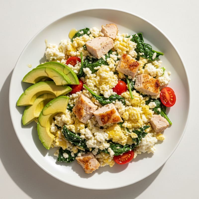 Cottage Cheese Scramble with Spinach and Roasted Turkey