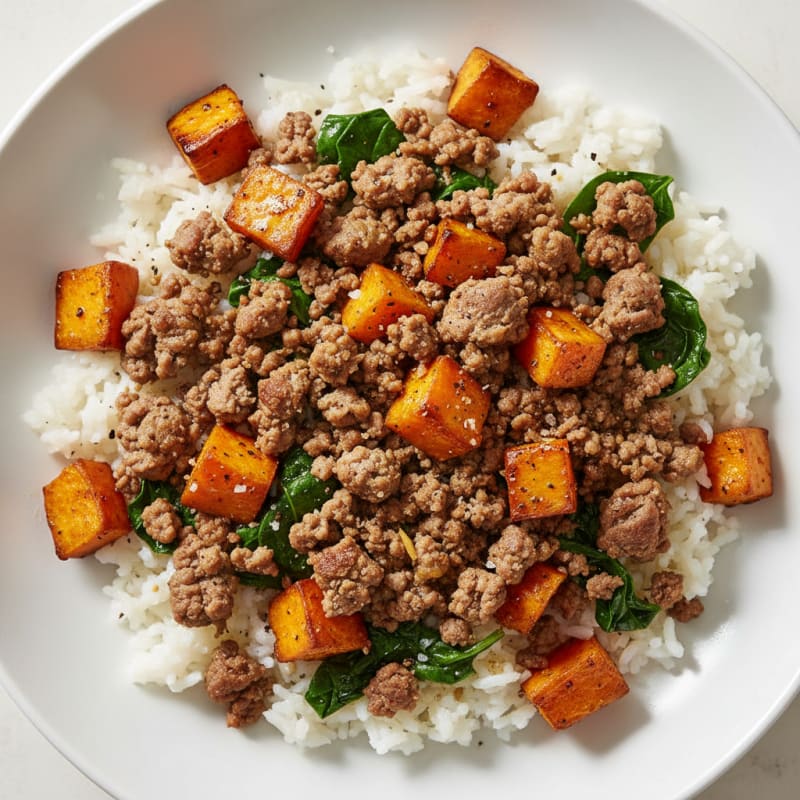 Ground Beef and Sweet Potato Rice Bowl