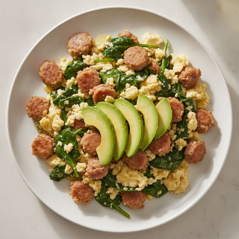 Egg White and Turkey Sausage Scramble with Spinach