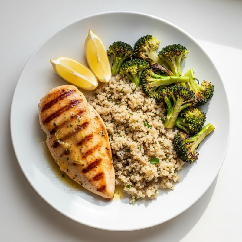 Grilled Chicken Breast with Roasted Broccoli and Quinoa