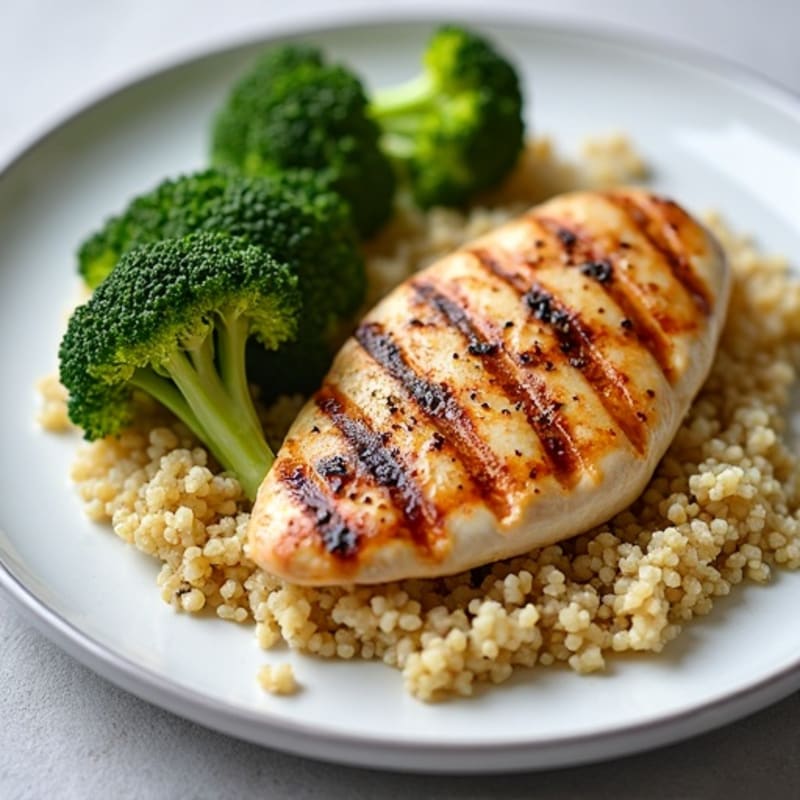 Grilled Chicken Breast with Quinoa and Roasted Broccoli
