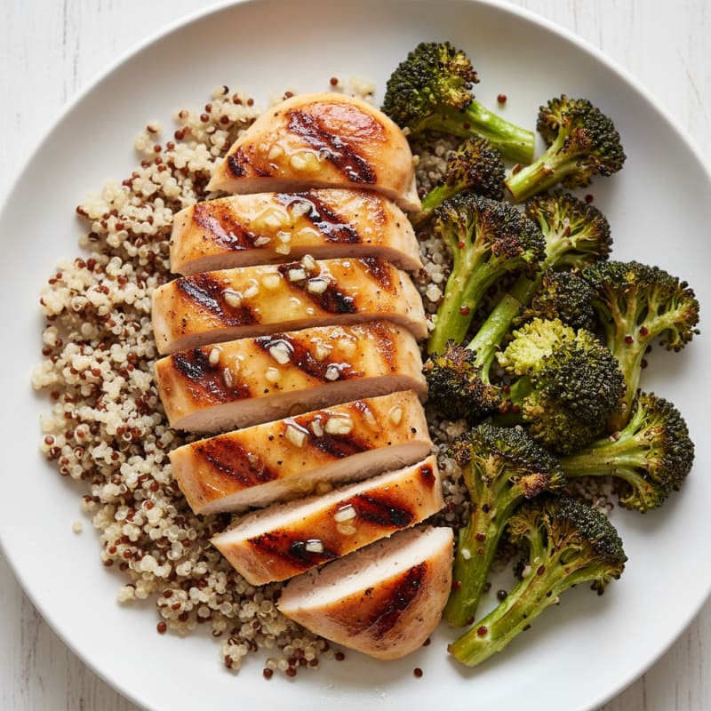 Grilled Chicken Breast with Quinoa and Roasted Broccoli
