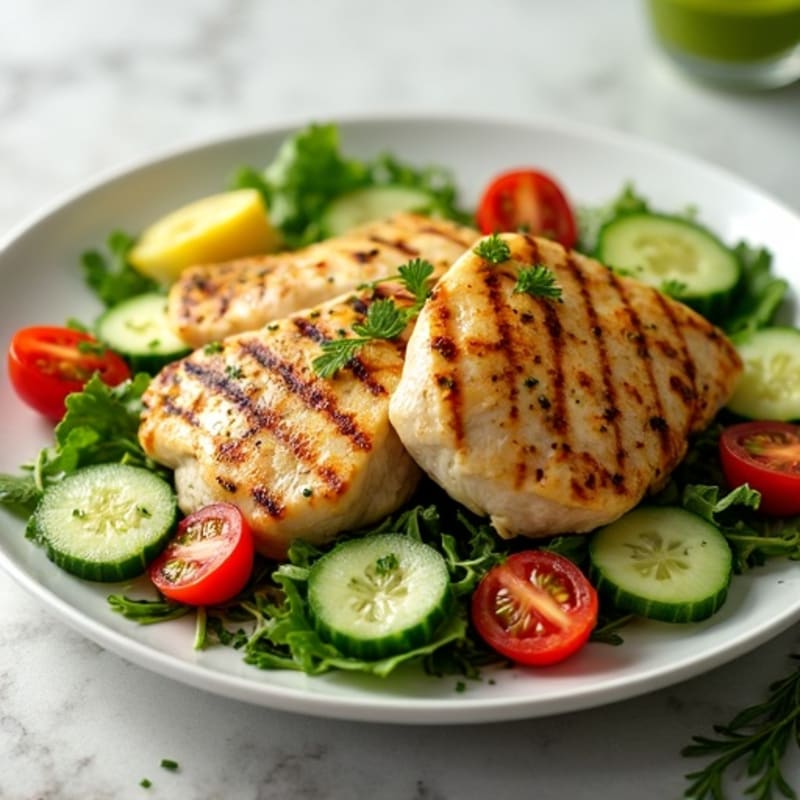 Grilled Chicken and Fresh Greens Salad with Zesty Lemon Dressing