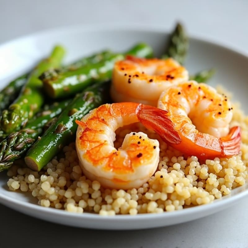Lemon Garlic Pan-Seared Shrimp with Roasted Asparagus and Quinoa