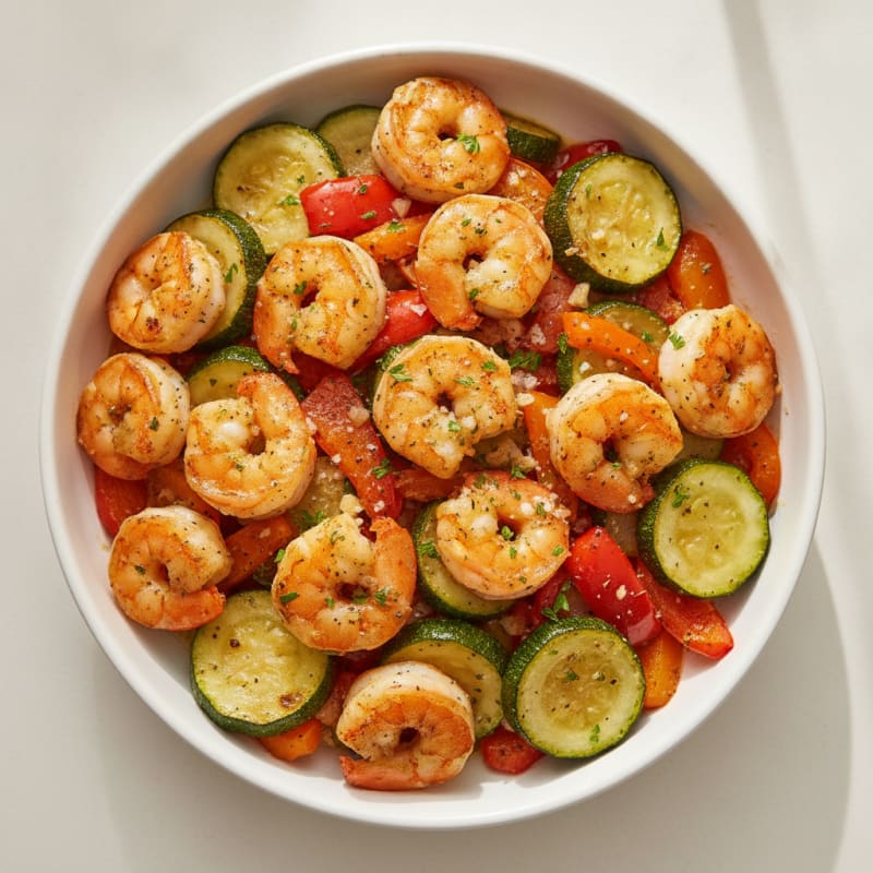 Garlic Shrimp with Roasted Vegetables Bowl