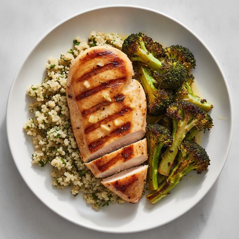 Grilled Chicken Breast with Quinoa and Roasted Broccoli
