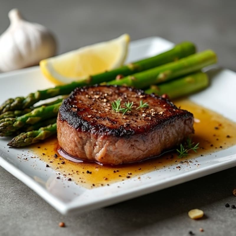 Pan-Seared Ribeye with Roasted Garlic Asparagus