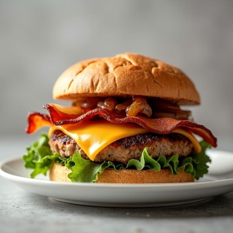 Lean Turkey Bacon Burger with Caramelized Onions