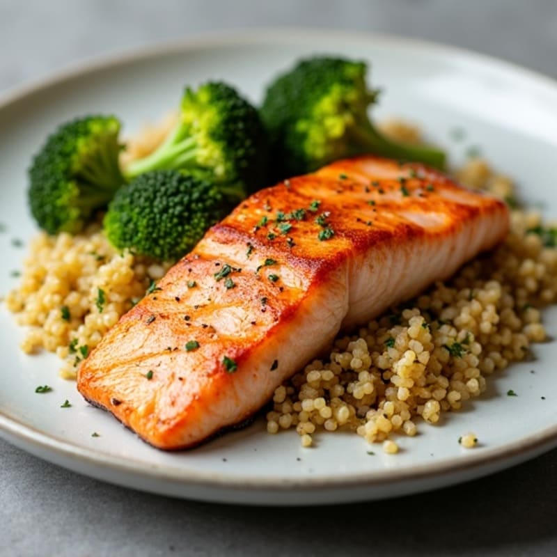Seared Salmon Fillet with Roasted Broccoli and Quinoa