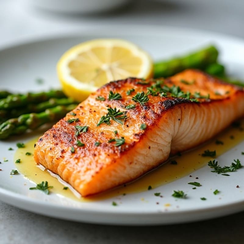 Crispy Pan-Seared Salmon with Lemon-Herb Roasted Asparagus
