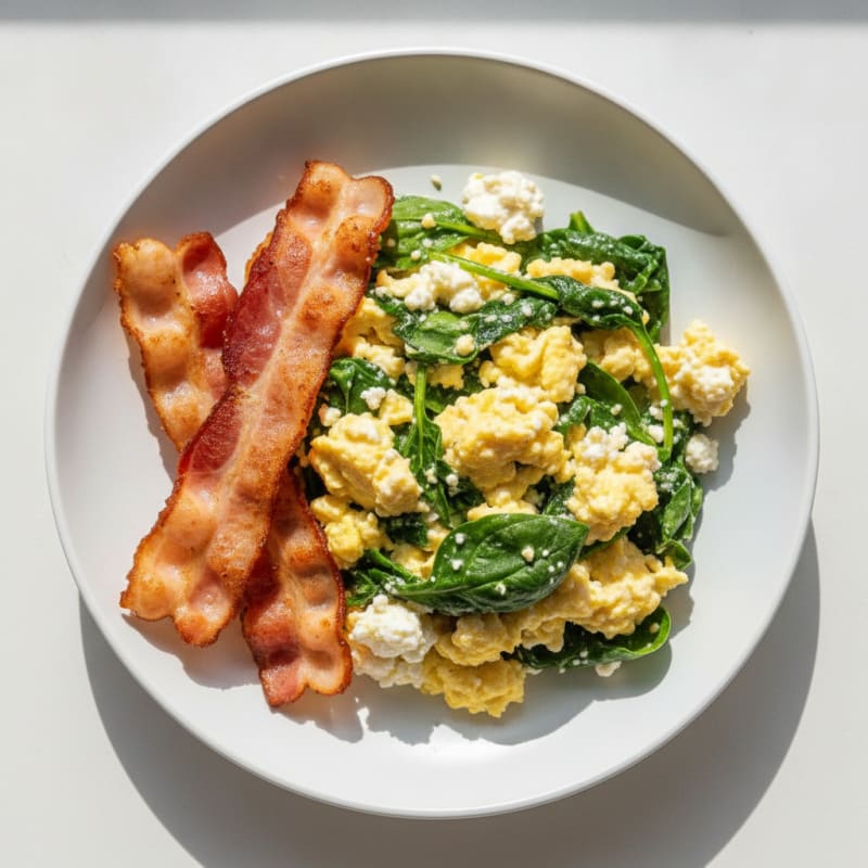 Cottage Cheese Scramble with Spinach and Turkey Bacon