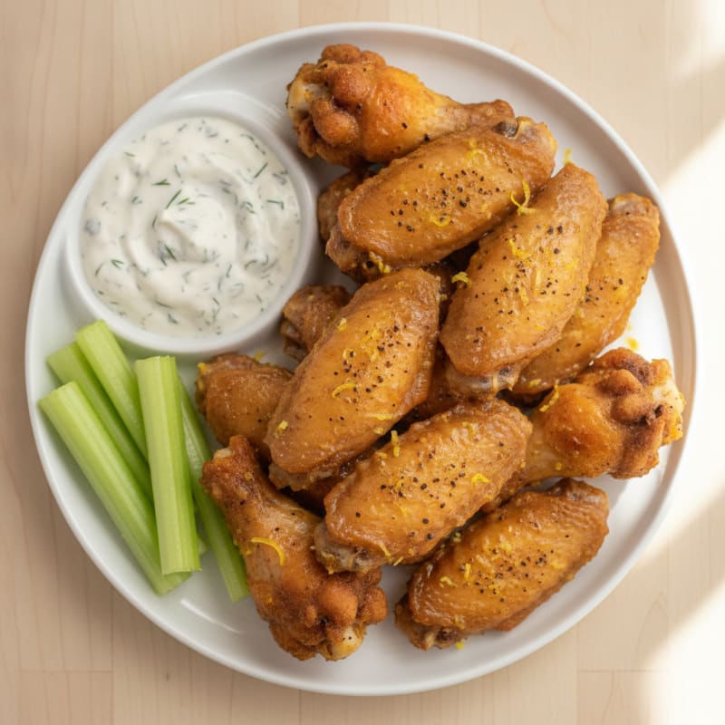 Lemon Pepper Chicken Wings with Buttermilk Ranch
