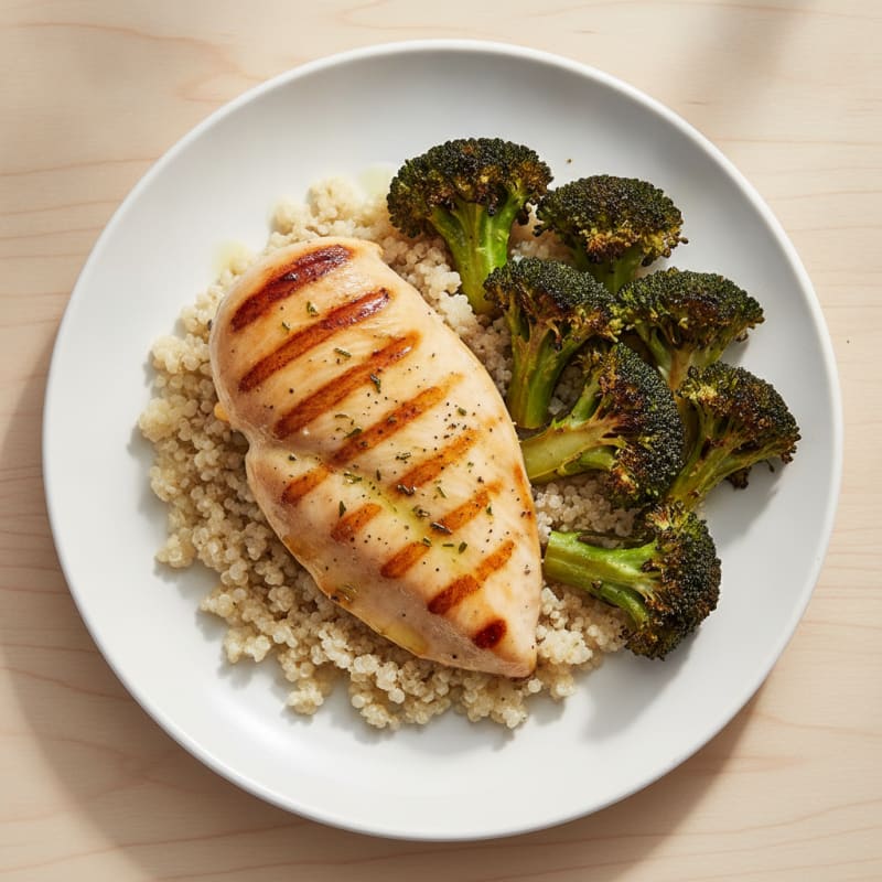 Grilled Chicken Breast with Quinoa and Roasted Broccoli