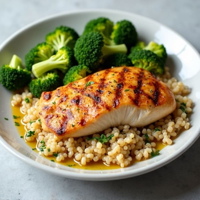 Grilled Chicken Breast with Quinoa and Roasted Broccoli