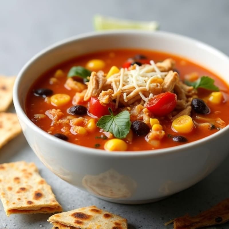 Hearty Chicken Tortilla Soup with Crispy Tortilla Strips