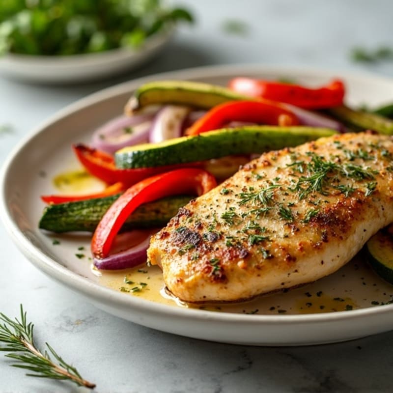 Herb-Crusted Pan Seared Chicken with Roasted Vegetables