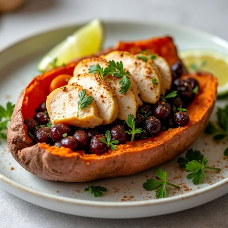 Roasted Sweet Potato with Zesty Chicken and Black Bean Filling