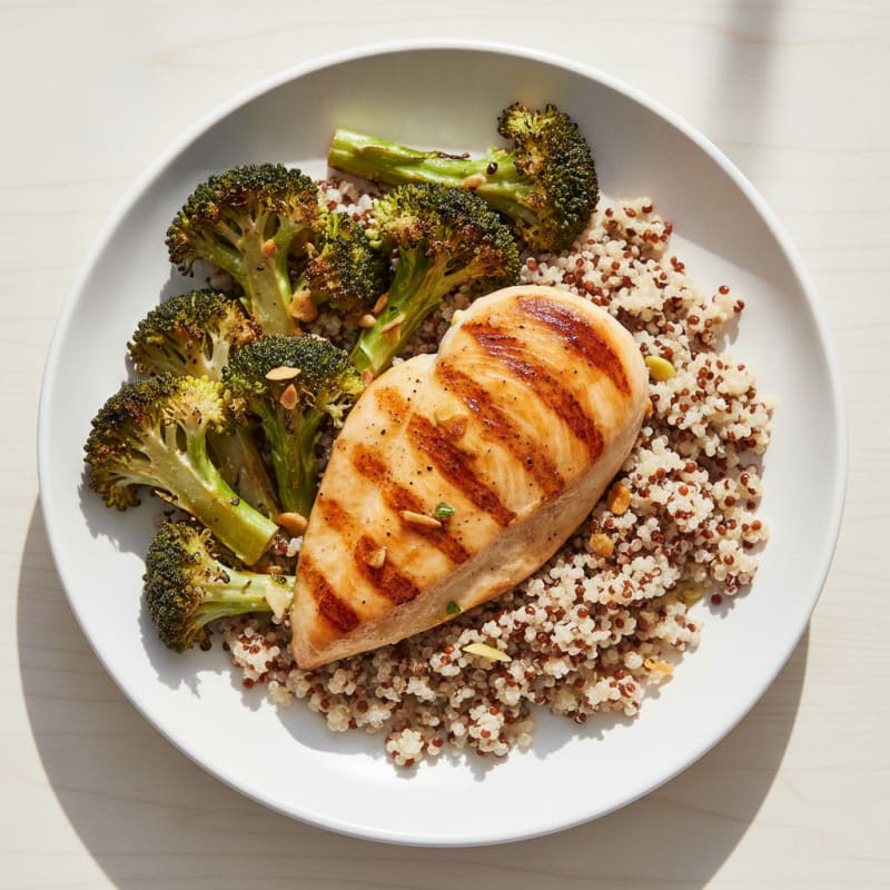 Grilled Chicken Breast with Quinoa and Roasted Broccoli