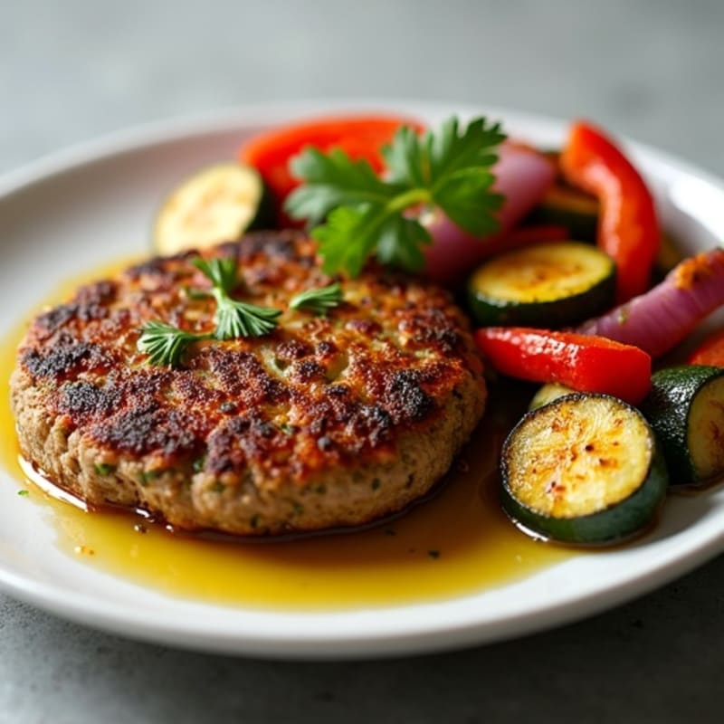 Herb-Crusted Lean Beef Patty with Roasted Vegetables