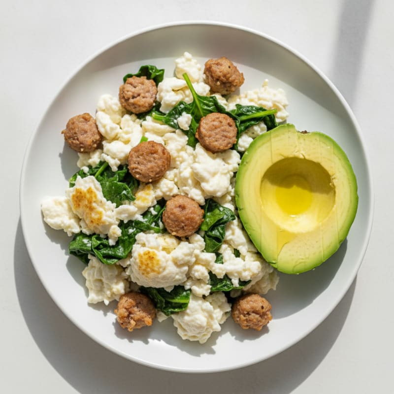 Egg White Scramble with Spinach and Turkey Sausage