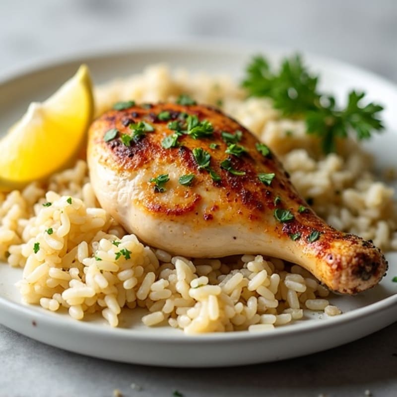 Lemon Herb Roasted Chicken with Fluffy Rice Pilaf