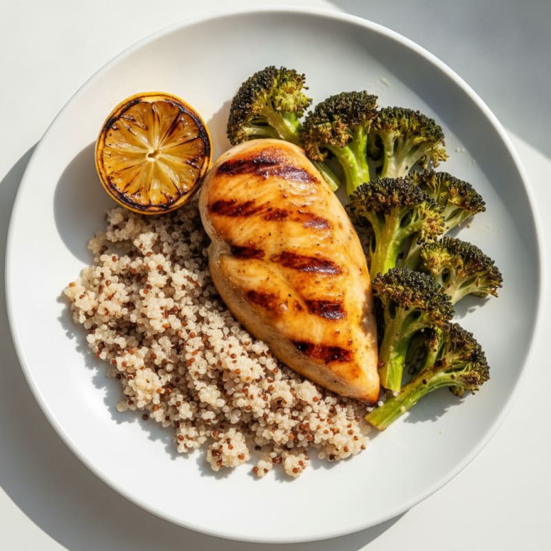 Grilled Chicken Breast with Roasted Broccoli and Quinoa
