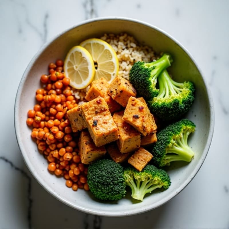 Crispy Lentil and Quinoa Power Bowl with Roasted Broccoli