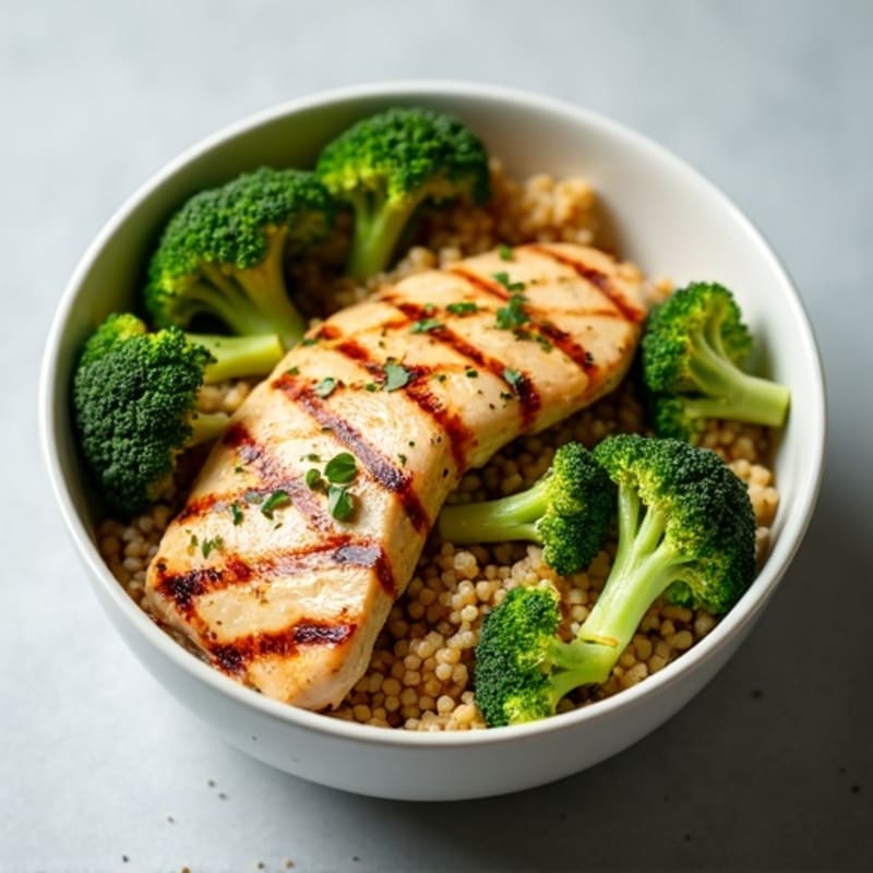 Grilled Chicken and Quinoa Bowl with Roasted Broccoli