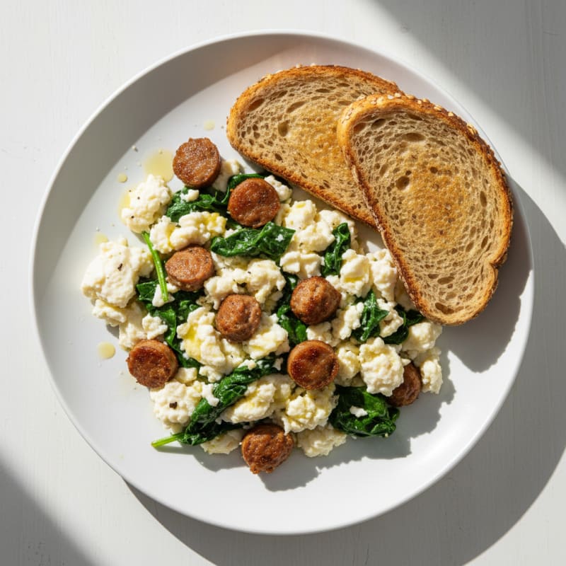 Egg White Scramble with Spinach and Turkey Sausage