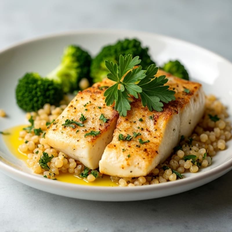 Roasted Cod with Herbed Quinoa and Steamed Broccoli