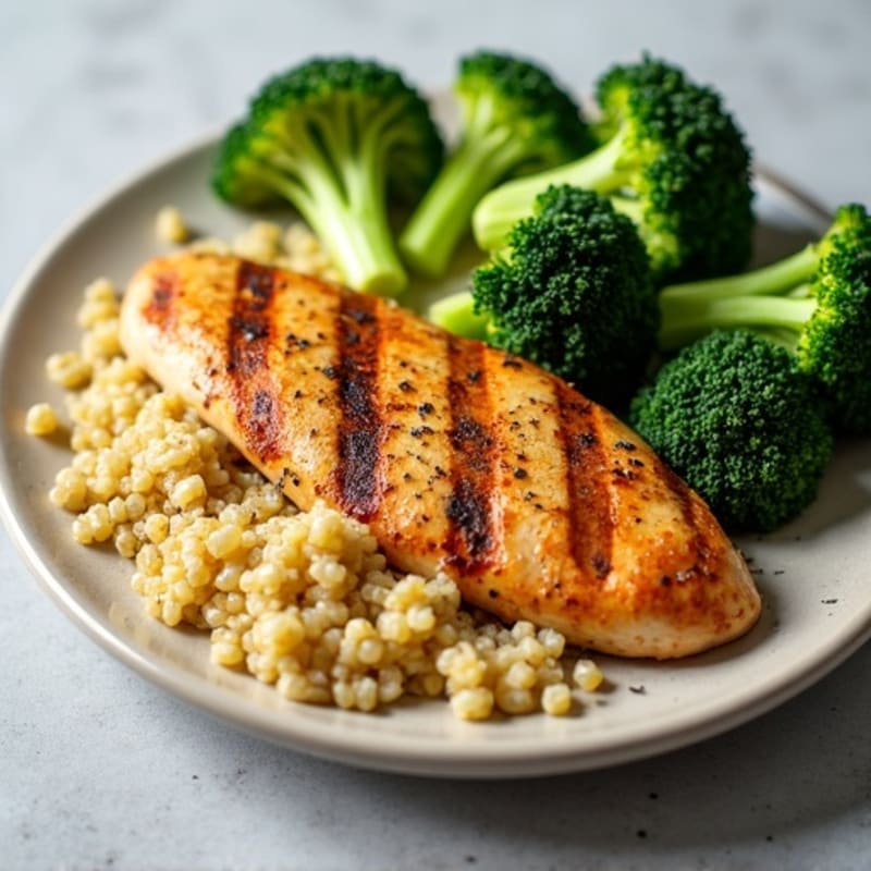 Grilled Chicken Breast with Quinoa and Roasted Broccoli