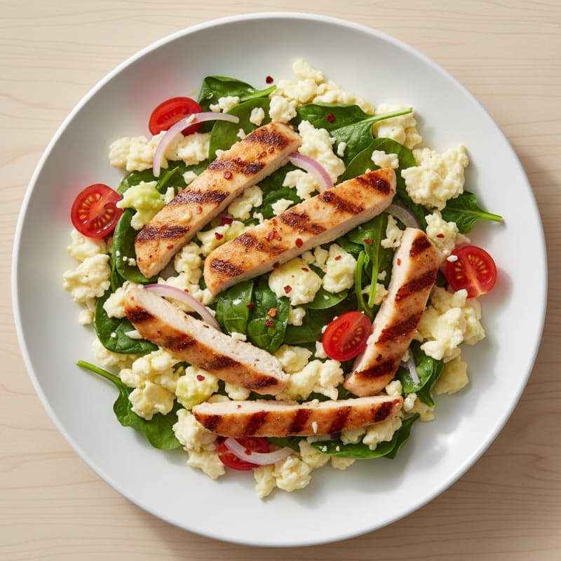 Egg White Scramble with Grilled Chicken and Spinach