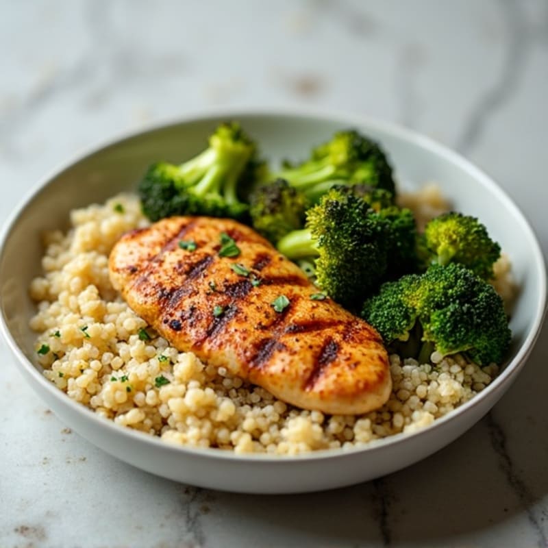Grilled Chicken Breast with Quinoa and Roasted Broccoli