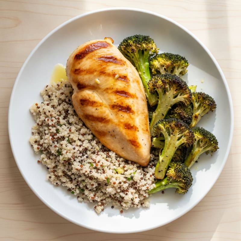 Grilled Chicken Breast with Quinoa and Roasted Broccoli