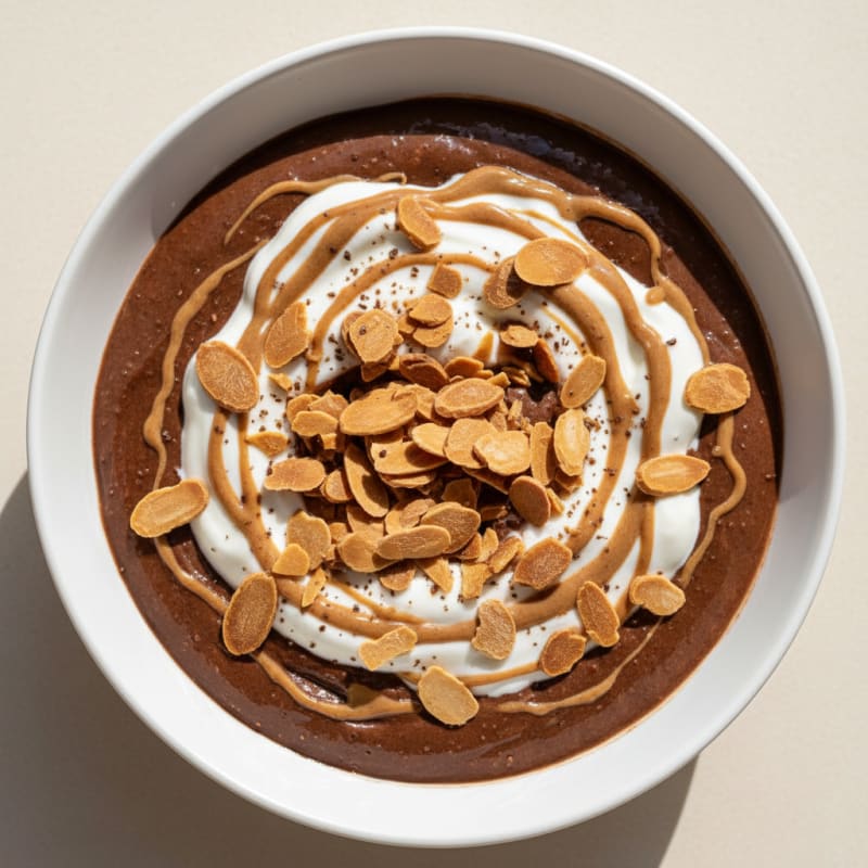 Silky Chocolate Protein Pudding with Greek Yogurt and Almonds