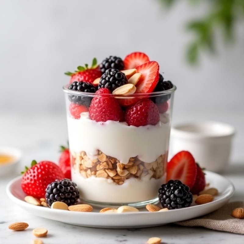 Greek Yogurt Protein Parfait with Mixed Berries and Almonds