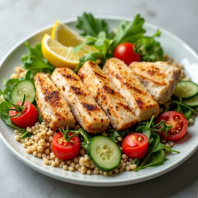 Grilled Chicken Breast Salad with Quinoa and Fresh Greens