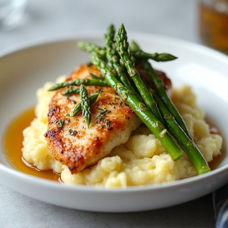 Seared Chicken Breast with Asparagus and Garlic Mashed Potatoes