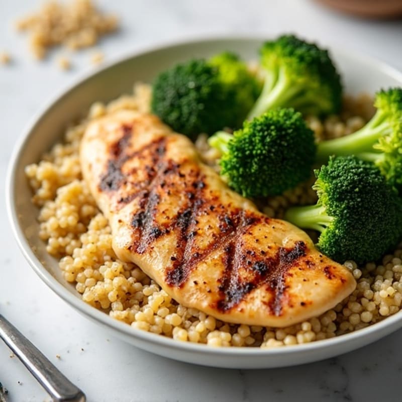 Grilled Chicken Breast with Quinoa and Roasted Broccoli