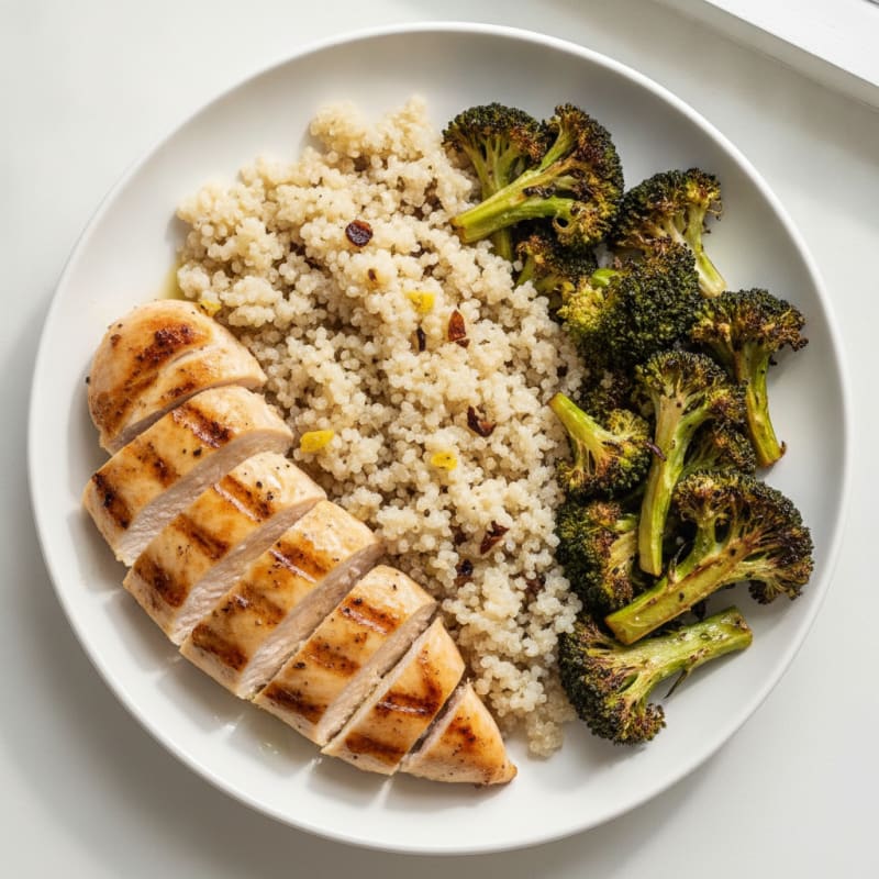 Grilled Chicken Breast with Roasted Broccoli and Quinoa