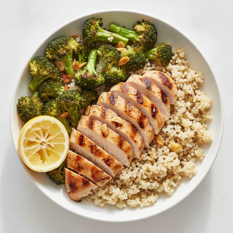 Grilled Chicken and Quinoa Power Bowl with Roasted Broccoli