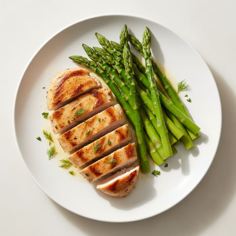 Lemon Herb Grilled Chicken Breast with Steamed Asparagus