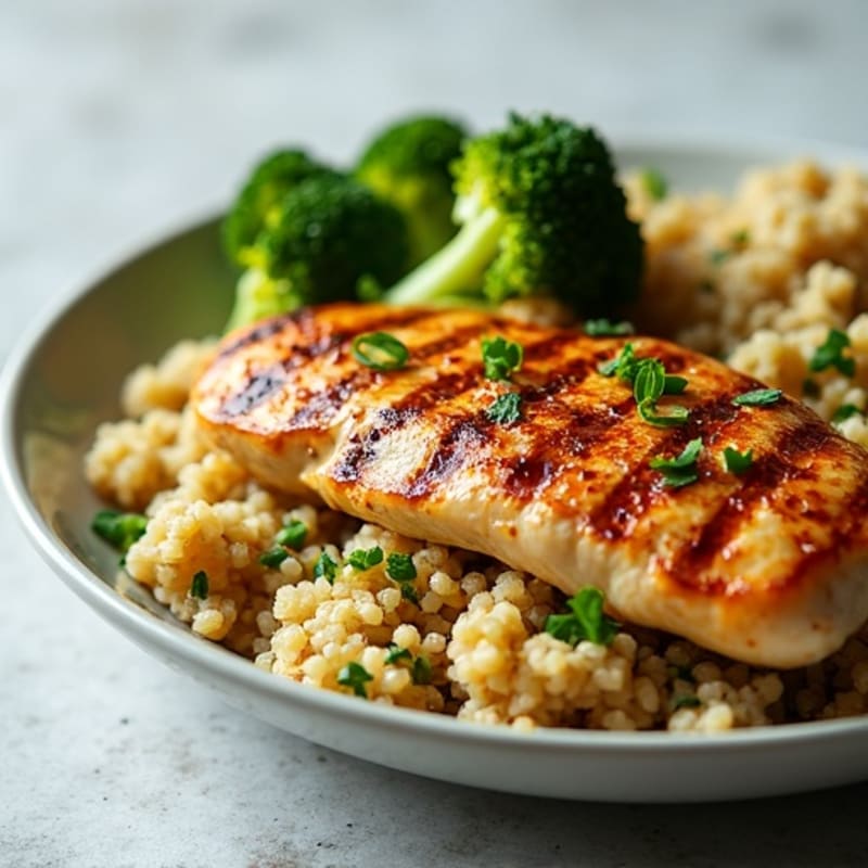 Grilled Chicken Breast with Quinoa and Roasted Broccoli