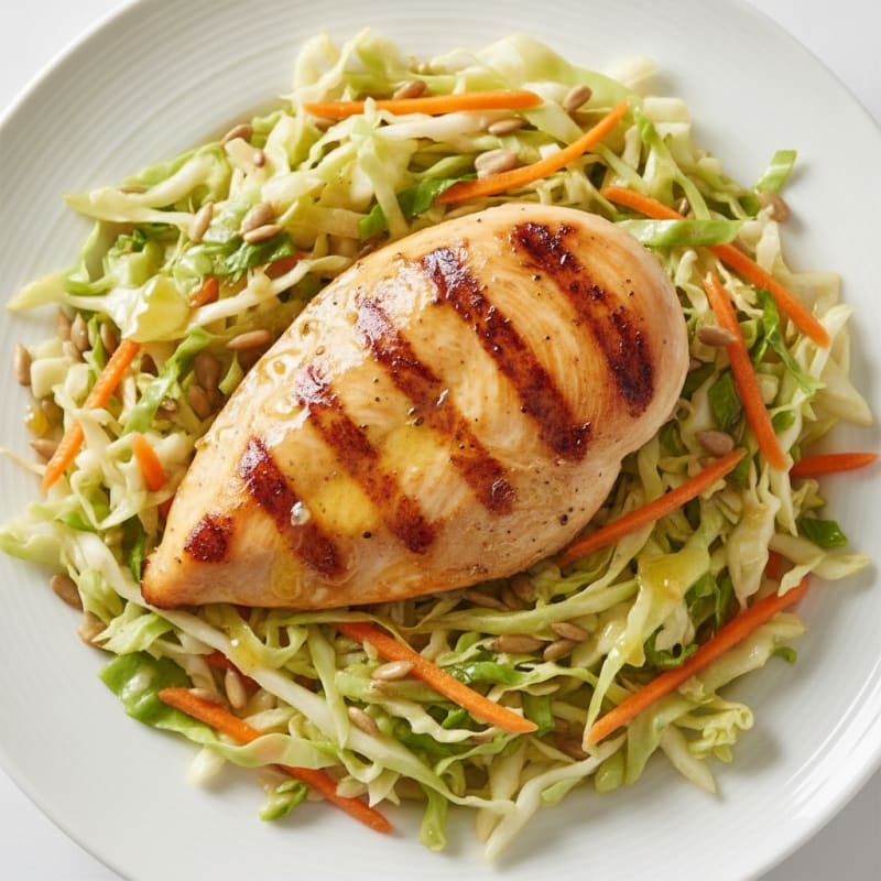 Grilled Chicken Breast with Crunchy Cabbage Slaw and Lemon Vinaigrette