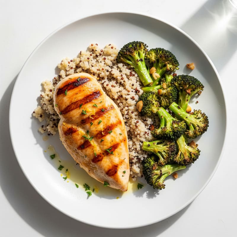 Grilled Chicken Breast with Roasted Broccoli and Quinoa