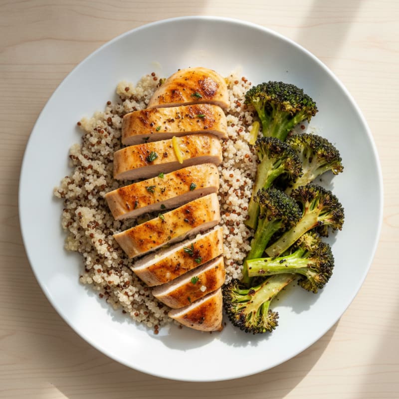 Grilled Chicken Breast with Quinoa and Roasted Broccoli