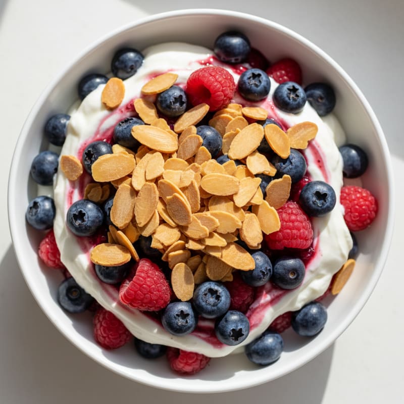 Greek Yogurt Protein Parfait with Mixed Berries and Almonds