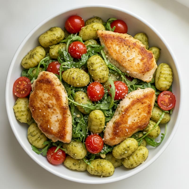 Gnocchi with Arugula Pesto and Cherry Tomatoes