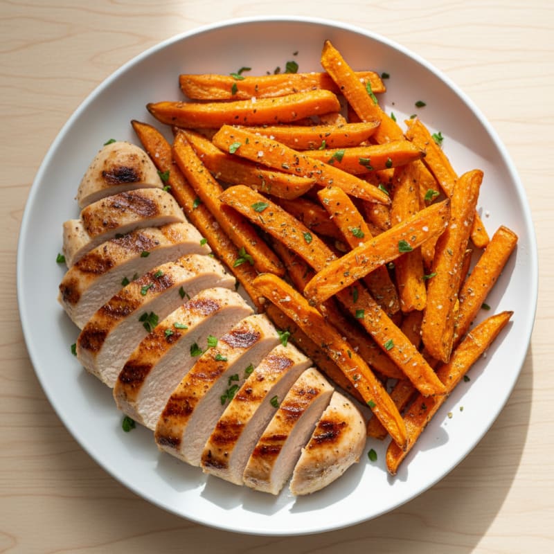 Grilled Chicken and Roasted Sweet Potato Fries