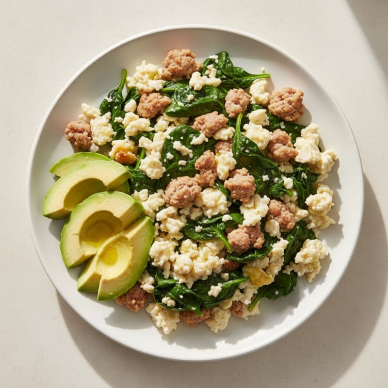 Egg White and Turkey Sausage Scramble with Spinach